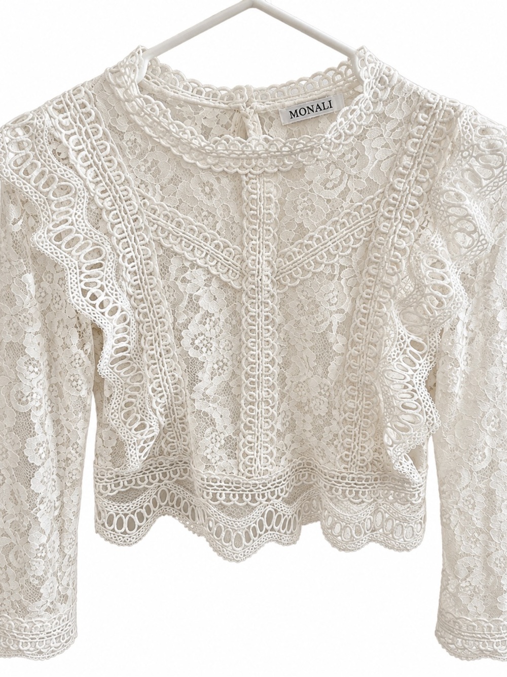 Monali Ivory Lace Ruffled Long-Sleeve Blouse